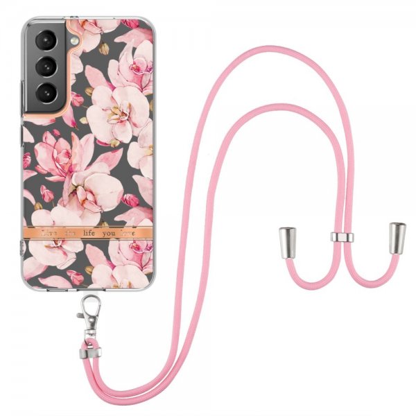 Samsung Galaxy S22 Plus Deksel Blomstermønster Stropp Rosa Gardenia