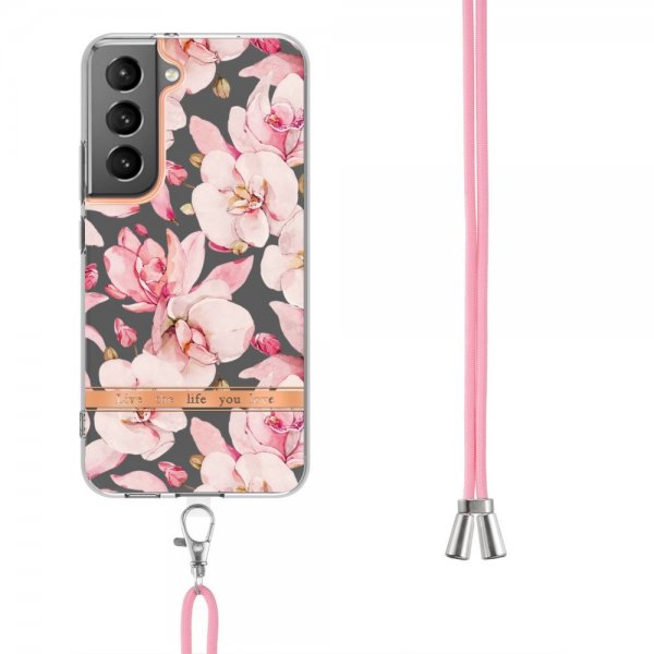 Samsung Galaxy S22 Plus Deksel Blomstermønster Stropp Rosa Gardenia