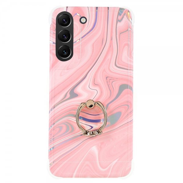 Samsung Galaxy S22 Plus Deksel Ring Marmormønster Rosa