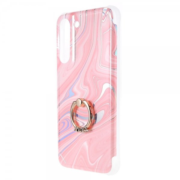Samsung Galaxy S22 Plus Deksel Ring Marmormønster Rosa