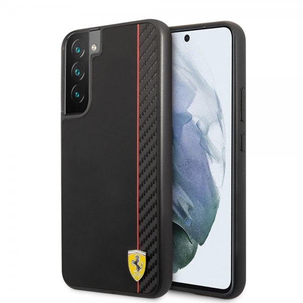Ferrari Samsung Galaxy S22 Plus Deksel Vertical Stripe Metal Logo  Svart