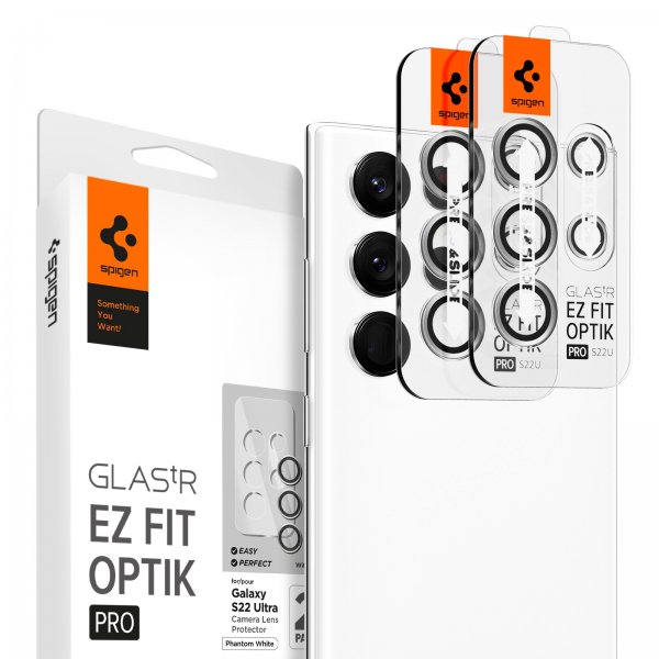 Spigen Samsung Galaxy S22 Ultra Kamerabeskytter GLAS.tR EZ Fit Optik Pro 2-pakning Phantom White
