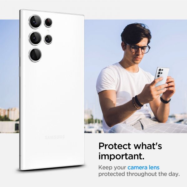 Spigen Samsung Galaxy S22 Ultra Kamerabeskytter GLAS.tR EZ Fit Optik Pro 2-pakning Phantom White