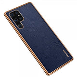 Sulada Samsung Galaxy S22 Ultra Deksel Litchimønster Belagt Kant Blå