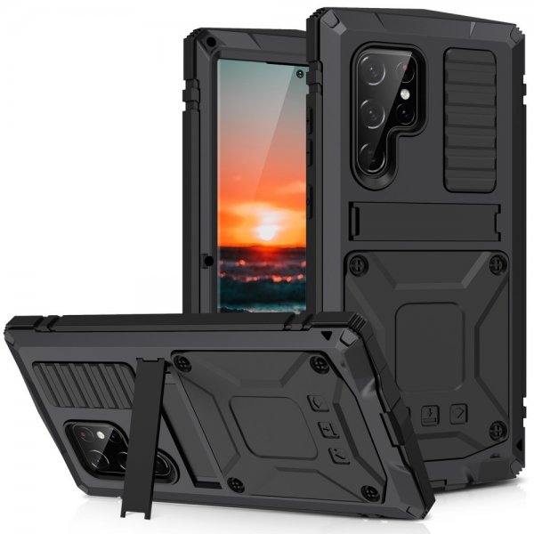 R-JUST Samsung Galaxy S22 Ultra Deksel Metall Støtsikker Svart