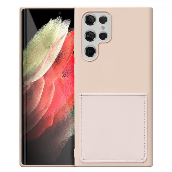 Samsung Galaxy S22 Ultra Deksel Silikon Kortlomme Rosa