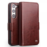 Qialino Samsung Galaxy S23 Etui Ekte Skinn Mørkebrun