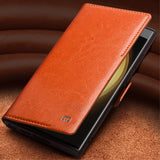 Qialino Samsung Galaxy S23 Etui Ekte Skinn Mørkebrun