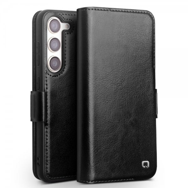 Qialino Samsung Galaxy S23 Etui Ekte Skinn Svart