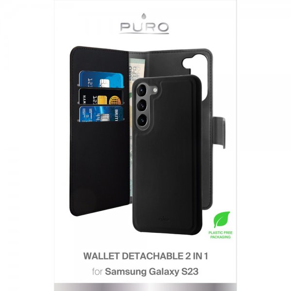 Puro Samsung Galaxy S23 Etui Wallet Detachable 2 in 1 Svart