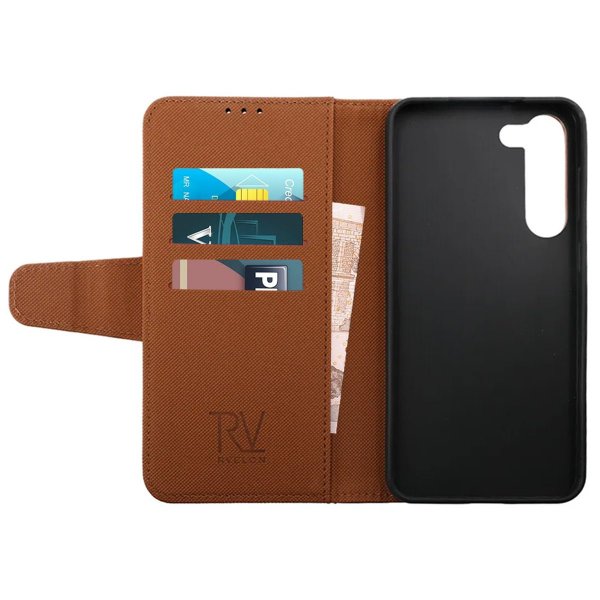 Rvelon Samsung Galaxy S23 Plus Etui Utbrettbar Kortlomme Brun