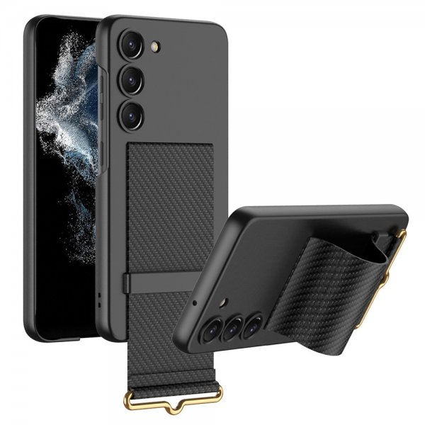 GKK Samsung Galaxy S23 Plus Deksel Hand Strap Karbonfibertekstur Svart