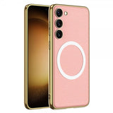 GKK Samsung Galaxy S23 Plus Deksel Litchimønster Belagt Kant MagSafe Rosa