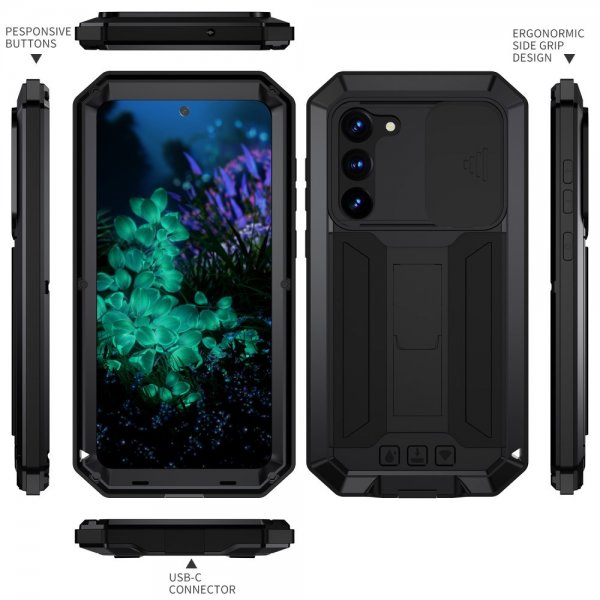 R-JUST Samsung Galaxy S23 Plus Deksel Metall Støtsikker Kamerabeskyttelse Svart