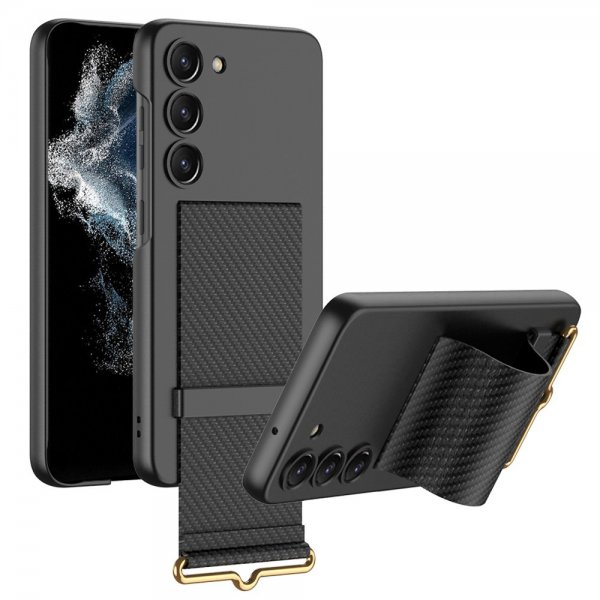 GKK Samsung Galaxy S23 Deksel Hand Strap Karbonfibertekstur Svart