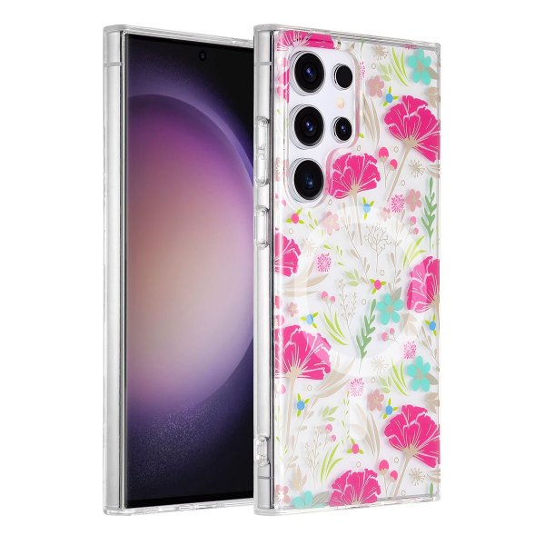 Samsung Galaxy S23 Ultra Deksel Blomstermønster MagSafe Rød Grønn