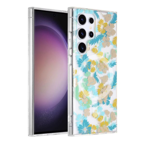 Samsung Galaxy S23 Ultra Deksel Blomstermønster MagSafe Turkis