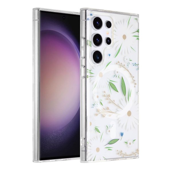Samsung Galaxy S23 Ultra Deksel Blomstermønster MagSafe Hvit