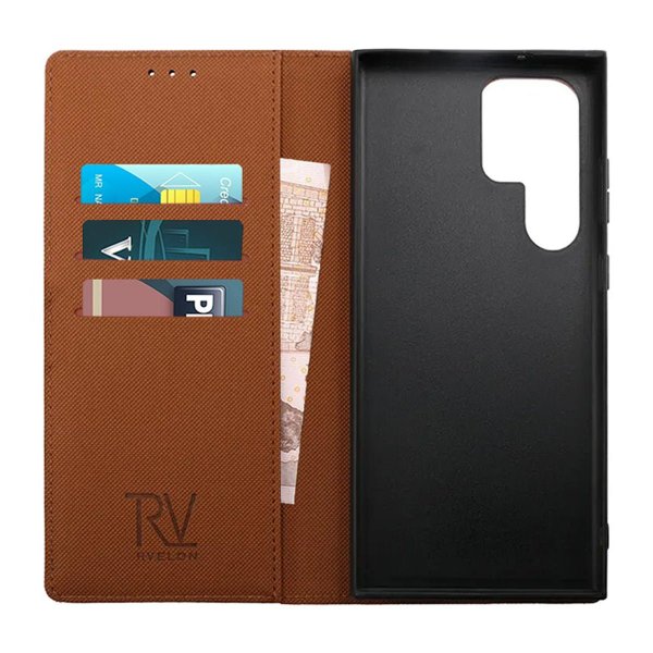 Rvelon Samsung Galaxy S23 Ultra Etui Detachable Wallet Case Brun
