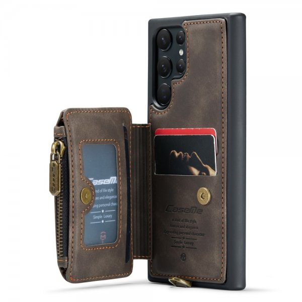 CaseMe Samsung Galaxy S23 Ultra Deksel C20 Kortlomme Glidelås Kaffe
