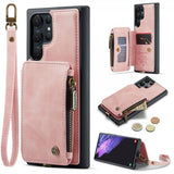 CaseMe Samsung Galaxy S23 Ultra Deksel C20 Kortlomme Glidelås Rosa