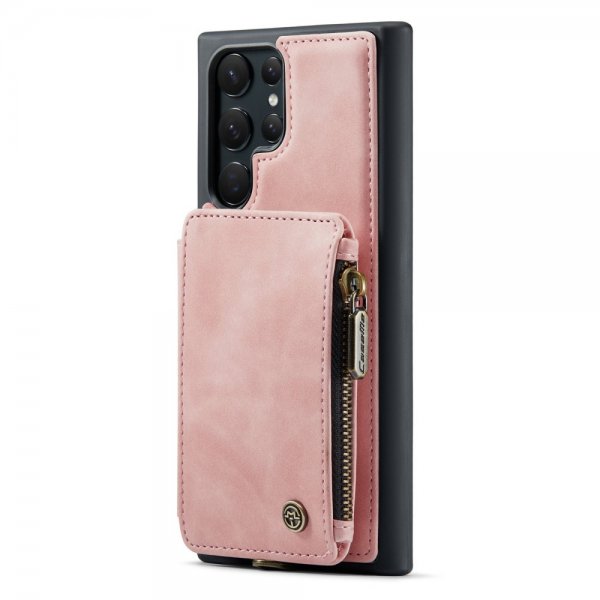 CaseMe Samsung Galaxy S23 Ultra Deksel C20 Kortlomme Glidelås Rosa