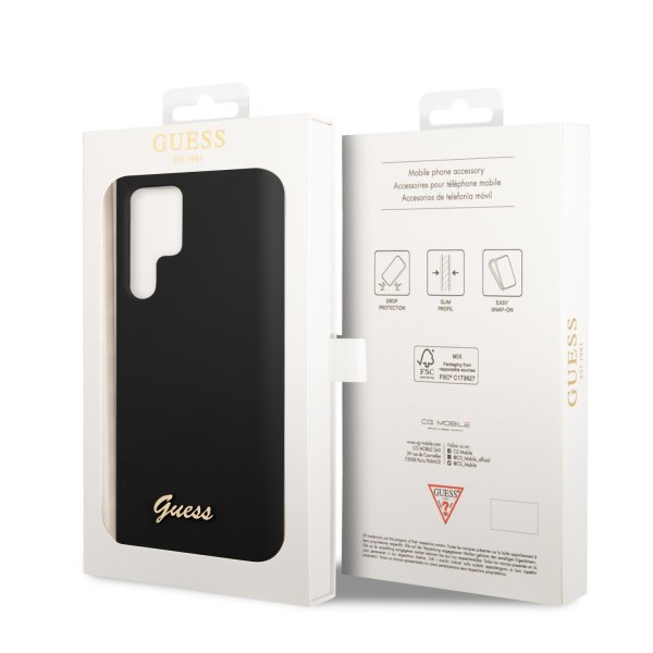 Guess Samsung Galaxy S23 Ultra Deksel Liquid Silicone Metal Logo Svart