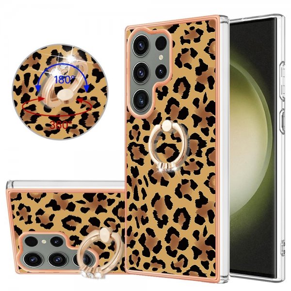 Samsung Galaxy S23 Ultra Deksel Finger Ring Motiv Leopardmønster
