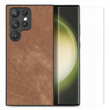 ENKAY Samsung Galaxy S23 Ultra Deksel med Skjermbeskytter Skinntekstur Brun