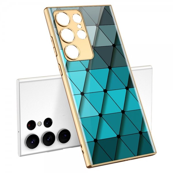 GKK Samsung Galaxy S23 Ultra Deksel Motiv Blåa Trekanter