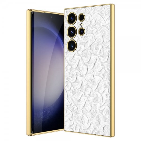 GKK Samsung Galaxy S23 Ultra Deksel Stoff Belagt Kant Hvit