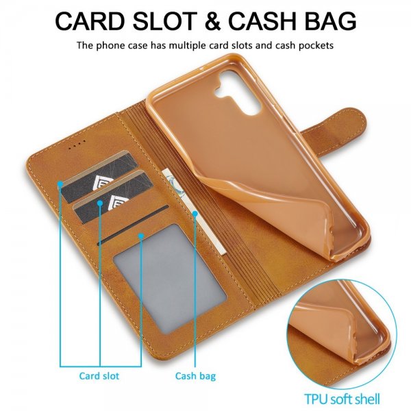 Lc.Imeeke Samsung Galaxy S24 FE Etui med Kortlomme stativfunksjon Lysebrun