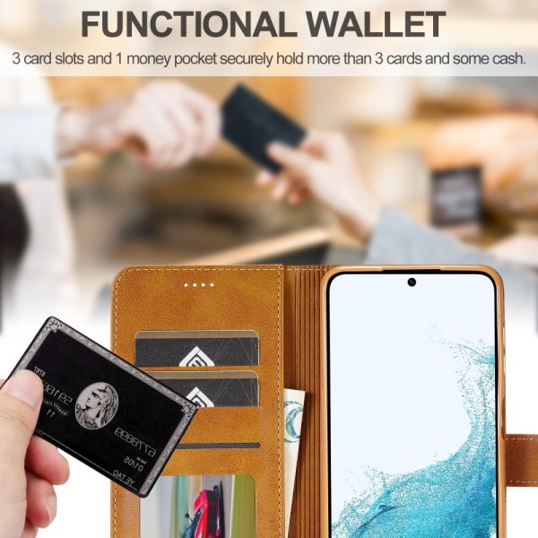 Lc.Imeeke Samsung Galaxy S24 FE Etui med Kortlomme stativfunksjon Lysebrun