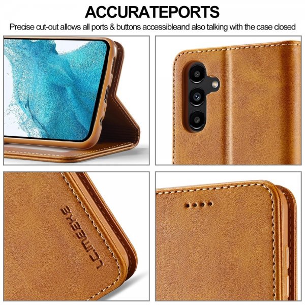 Lc.Imeeke Samsung Galaxy S24 FE Etui med Kortlomme stativfunksjon Lysebrun