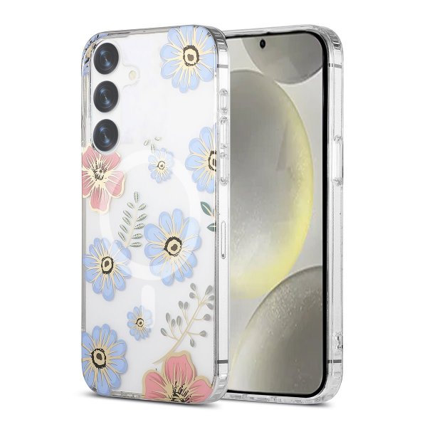 Samsung Galaxy S24 Plus Deksel Blomstermønster MagSafe Rød Blå