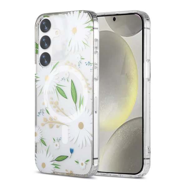 Samsung Galaxy S24 Plus Deksel Blomstermønster MagSafe Hvit