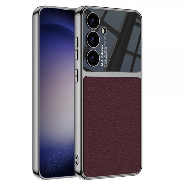 GKK Samsung Galaxy S24 Plus Deksel Belagt Kant Skinntekstur Rød