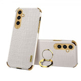 Samsung Galaxy S24 Deksel Krokodillemønster Finger Ring Hvit