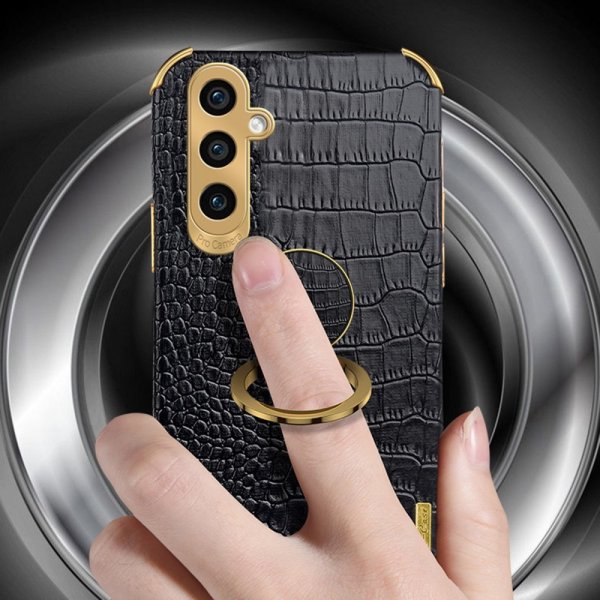 Samsung Galaxy S24 Deksel Krokodillemønster Finger Ring Hvit