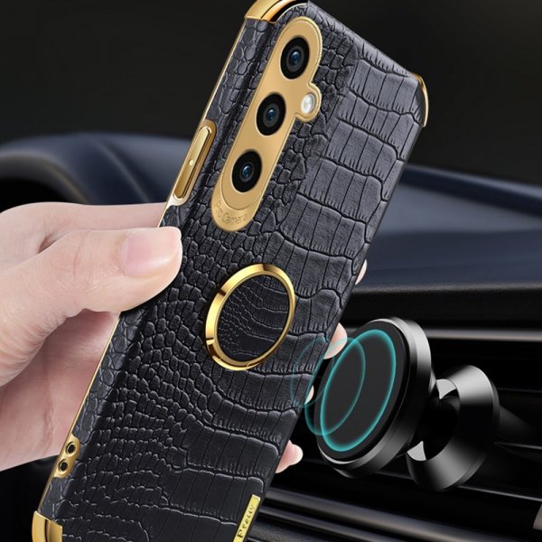 Samsung Galaxy S24 Deksel Krokodillemønster Finger Ring Hvit