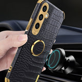 Samsung Galaxy S24 Deksel Krokodillemønster Finger Ring Hvit