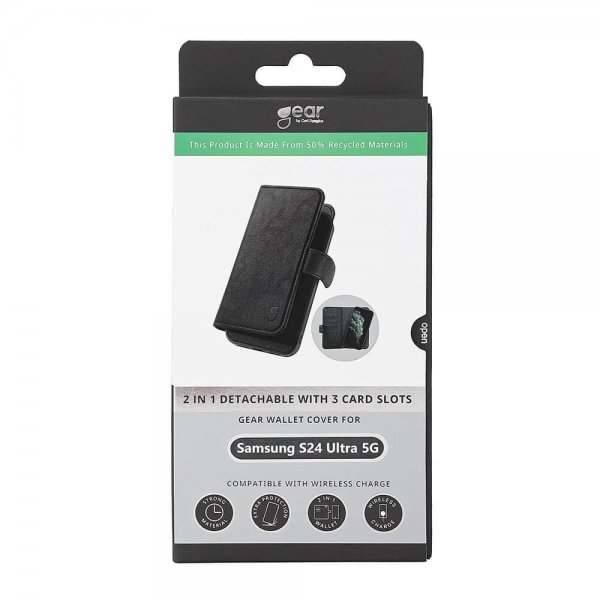 Gear Samsung Galaxy S24 Ultra Etui 3 Kortlomme Avtakbart deksel Svart
