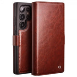 Qialino Samsung Galaxy S24 Ultra Etui Ekte skinn Kortlommer Brun