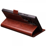 Qialino Samsung Galaxy S24 Ultra Etui Ekte skinn Kortlommer Brun