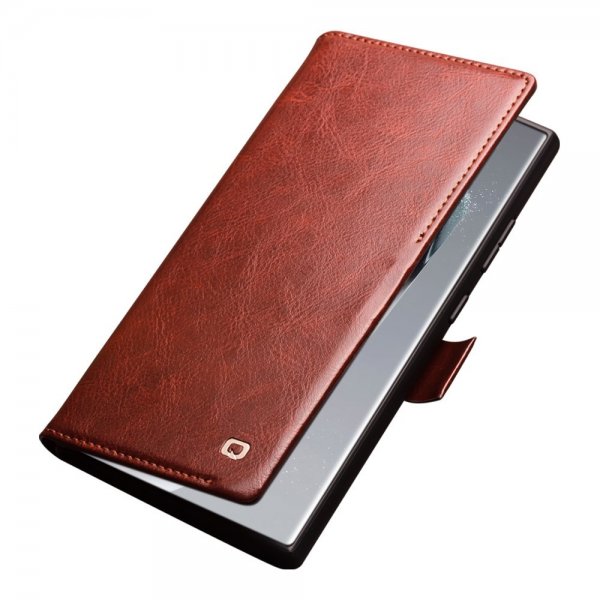 Qialino Samsung Galaxy S24 Ultra Etui Ekte skinn Kortlommer Brun