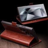 Qialino Samsung Galaxy S24 Ultra Etui Ekte skinn Kortlommer Brun