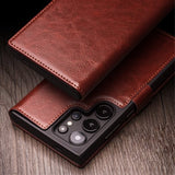 Qialino Samsung Galaxy S24 Ultra Etui Ekte skinn Kortlommer Brun