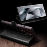 Qialino Samsung Galaxy S24 Ultra Etui Ekte skinn Kortlommer Svart