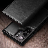 Qialino Samsung Galaxy S24 Ultra Etui Ekte skinn Kortlommer Svart