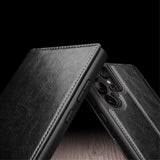 Qialino Samsung Galaxy S24 Ultra Etui Ekte skinn Kortlommer Svart